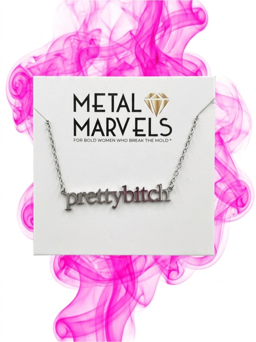 "Metal Marvels “prettybitch" Silver Script Rare Necklace Brand New in Package